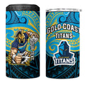 Custom Gold Coast Titans 4 in 1 Can Cooler Tumbler Titan Warrior Polynesia Islander Rugby Mascot