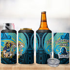 Custom Gold Coast Titans 4 in 1 Can Cooler Tumbler Titan Warrior Polynesia Islander Rugby Mascot