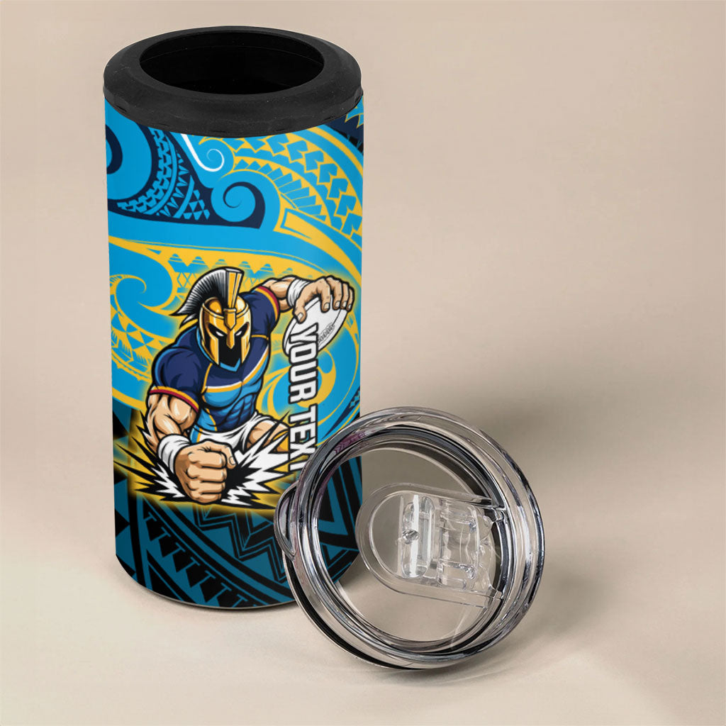 Custom Gold Coast Titans 4 in 1 Can Cooler Tumbler Titan Warrior Polynesia Islander Rugby Mascot