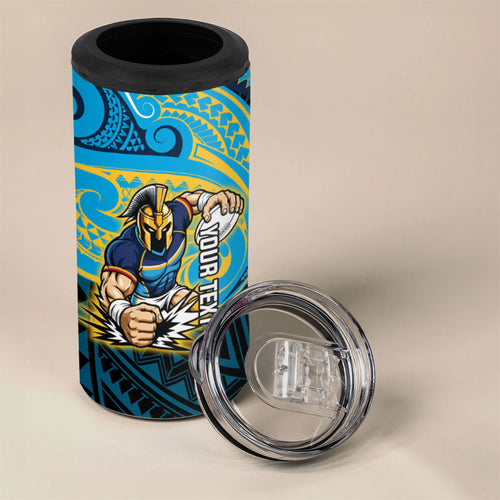 Custom Gold Coast Titans 4 in 1 Can Cooler Tumbler Titan Warrior Polynesia Islander Rugby Mascot