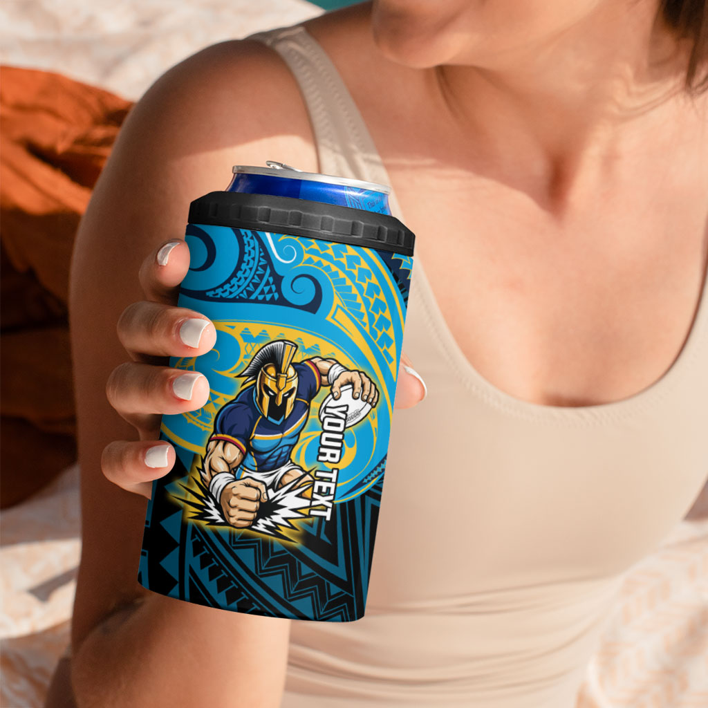 Custom Gold Coast Titans 4 in 1 Can Cooler Tumbler Titan Warrior Polynesia Islander Rugby Mascot