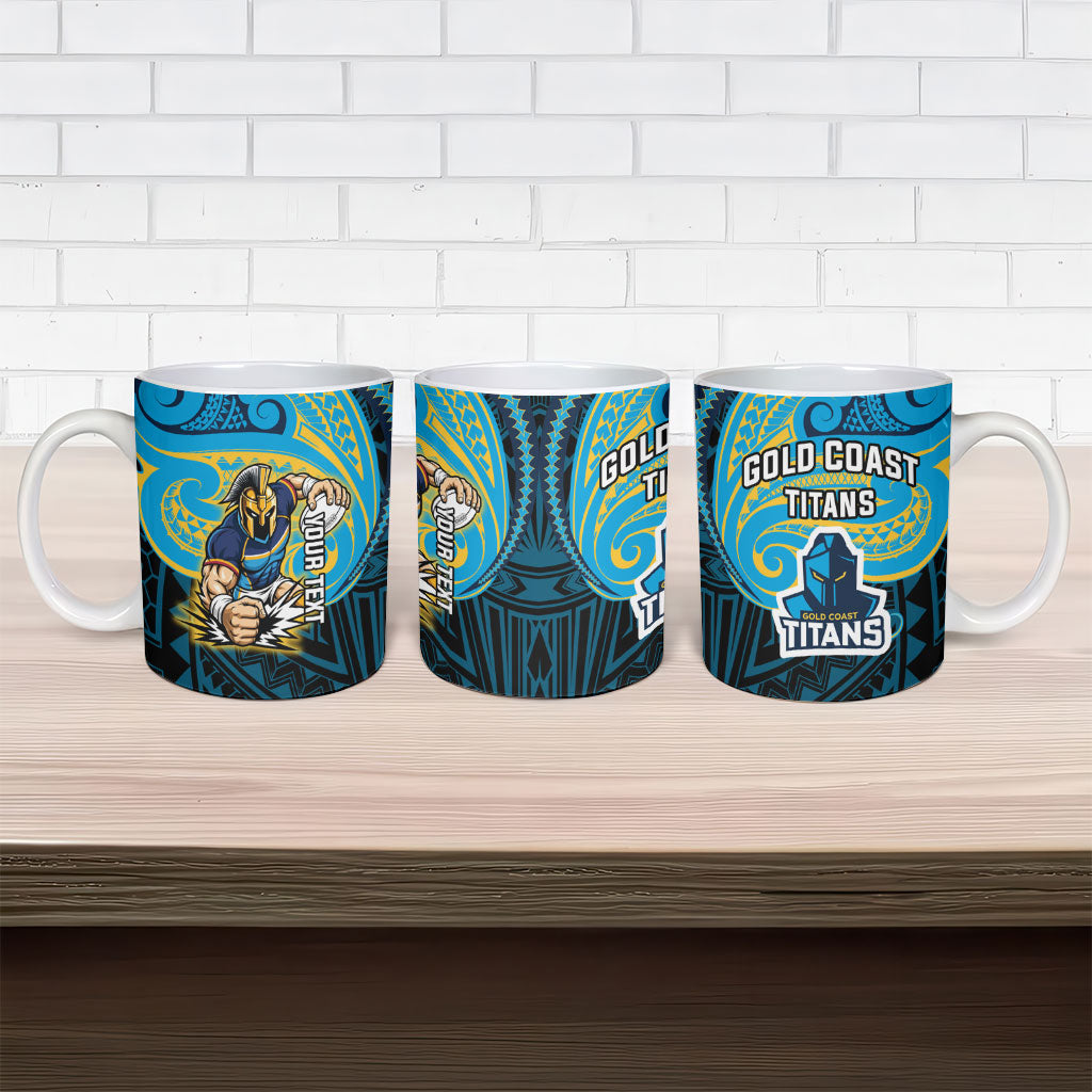 Custom Gold Coast Titans Ceramic Mug Titan Warrior Polynesia Islander Rugby Mascot