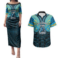 Custom Gold Coast Titans Couples Matching Puletasi and Hawaiian Shirt Titan Warrior Polynesia Islander Rugby Mascot