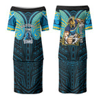 Custom Gold Coast Titans Couples Matching Puletasi and Long Sleeve Button Shirt Titan Warrior Polynesia Islander Rugby Mascot