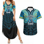 Custom Gold Coast Titans Couples Matching Summer Maxi Dress and Hawaiian Shirt Titan Warrior Polynesia Islander Rugby Mascot