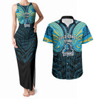 Custom Gold Coast Titans Couples Matching Tank Maxi Dress and Hawaiian Shirt Titan Warrior Polynesia Islander Rugby Mascot