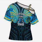 Custom Gold Coast Titans Cross Shoulder Shirt Titan Warrior Polynesia Islander Rugby Mascot