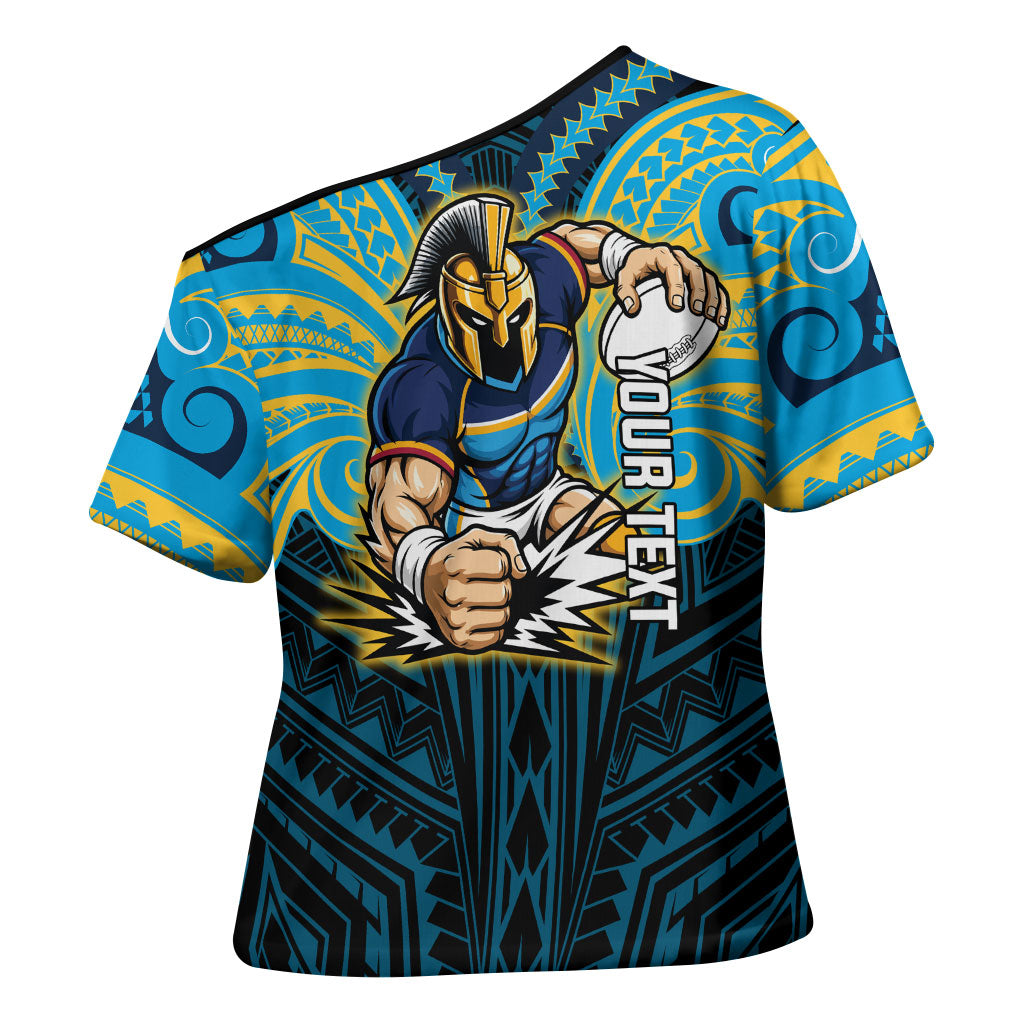 Custom Gold Coast Titans Cross Shoulder Shirt Titan Warrior Polynesia Islander Rugby Mascot
