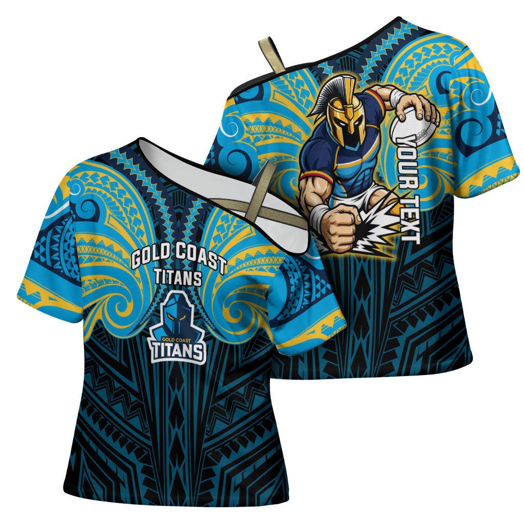 Custom Gold Coast Titans Cross Shoulder Shirt Titan Warrior Polynesia Islander Rugby Mascot
