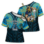 Custom Gold Coast Titans Cross Shoulder Shirt Titan Warrior Polynesia Islander Rugby Mascot