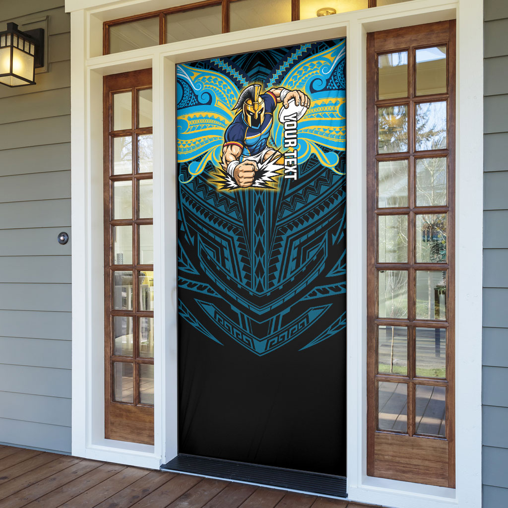 Custom Gold Coast Titans Door Cover Titan Warrior Polynesia Islander Rugby Mascot