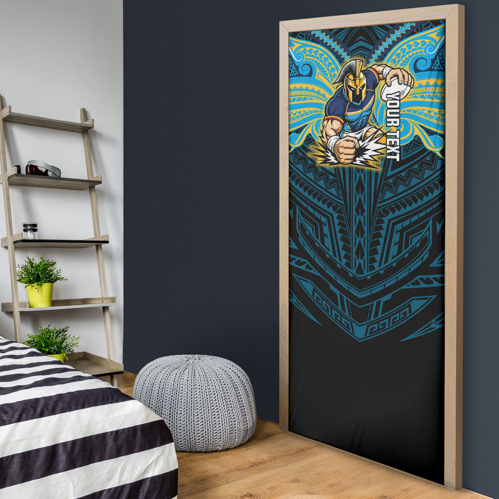 Custom Gold Coast Titans Door Cover Titan Warrior Polynesia Islander Rugby Mascot
