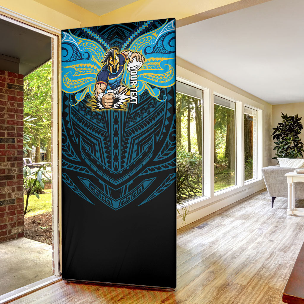 Custom Gold Coast Titans Door Cover Titan Warrior Polynesia Islander Rugby Mascot