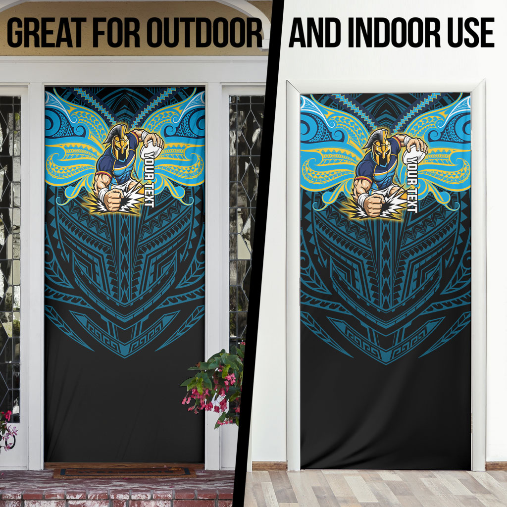 Custom Gold Coast Titans Door Cover Titan Warrior Polynesia Islander Rugby Mascot