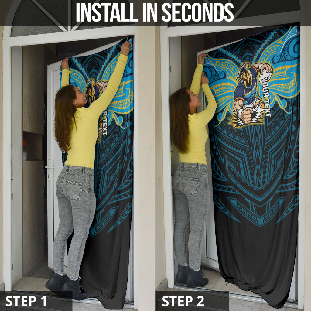 Custom Gold Coast Titans Door Cover Titan Warrior Polynesia Islander Rugby Mascot