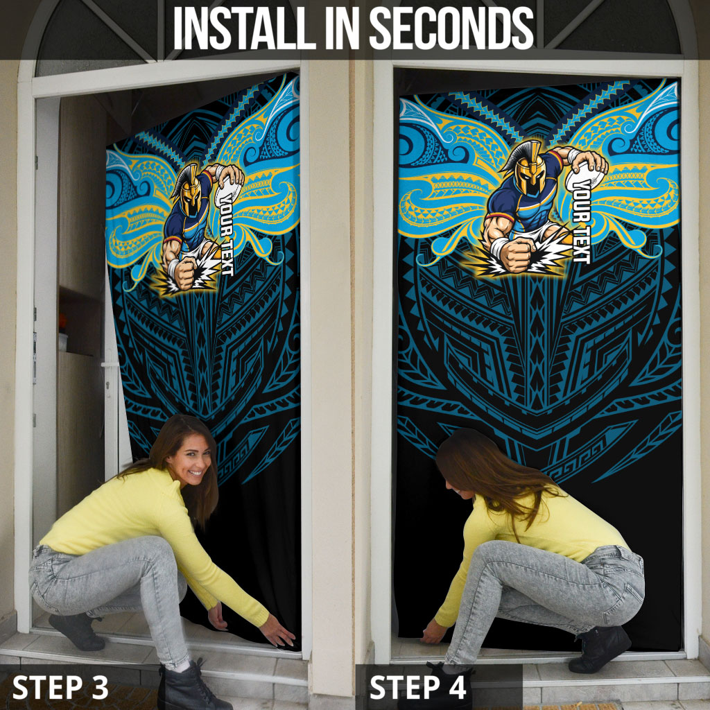 Custom Gold Coast Titans Door Cover Titan Warrior Polynesia Islander Rugby Mascot