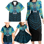 Custom Gold Coast Titans Family Matching Long Sleeve Bodycon Dress and Hawaiian Shirt Titan Warrior Polynesia Islander Rugby Mascot