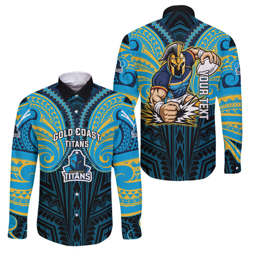 Custom Gold Coast Titans Family Matching Off Shoulder Maxi Dress and Hawaiian Shirt Titan Warrior Polynesia Islander Rugby Mascot