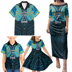 Custom Gold Coast Titans Family Matching Puletasi and Hawaiian Shirt Titan Warrior Polynesia Islander Rugby Mascot