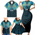 Custom Gold Coast Titans Family Matching Short Sleeve Bodycon Dress and Hawaiian Shirt Titan Warrior Polynesia Islander Rugby Mascot
