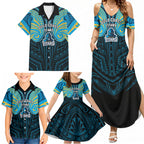 Custom Gold Coast Titans Family Matching Summer Maxi Dress and Hawaiian Shirt Titan Warrior Polynesia Islander Rugby Mascot