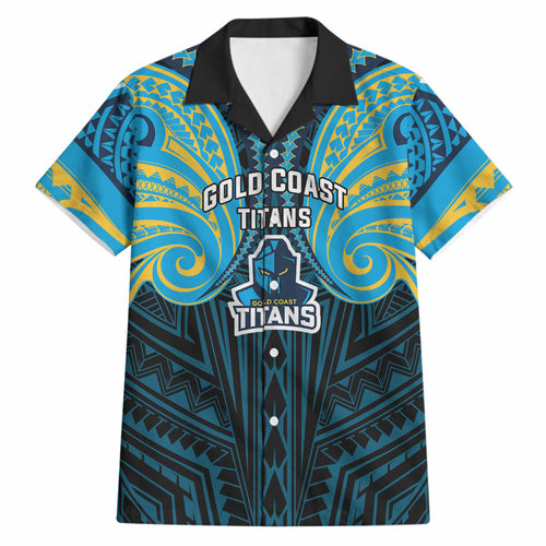 Custom Gold Coast Titans Hawaiian Shirt Titan Warrior Polynesia Islander Rugby Mascot