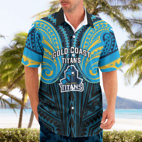 Custom Gold Coast Titans Hawaiian Shirt Titan Warrior Polynesia Islander Rugby Mascot