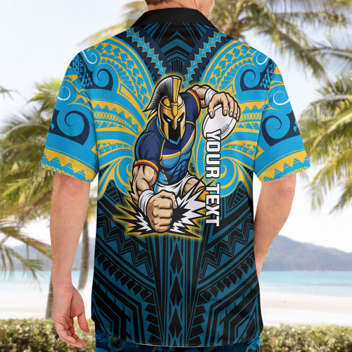 Custom Gold Coast Titans Hawaiian Shirt Titan Warrior Polynesia Islander Rugby Mascot