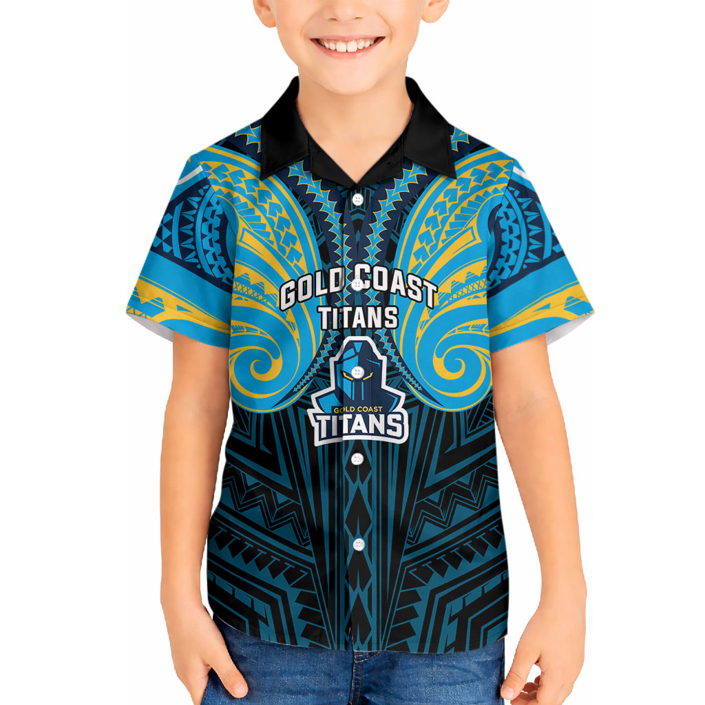 Custom Gold Coast Titans Hawaiian Shirt Titan Warrior Polynesia Islander Rugby Mascot