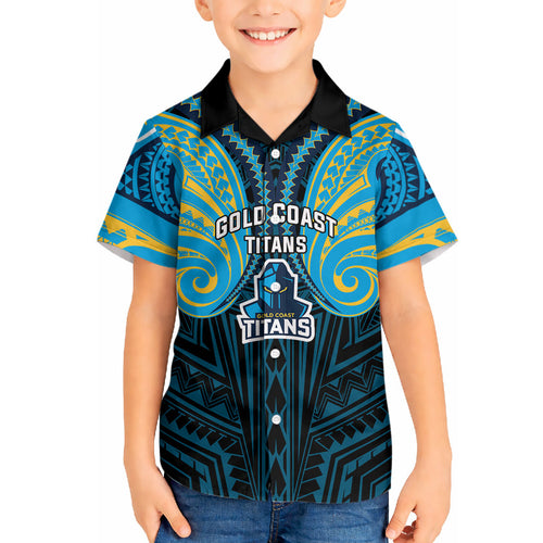 Custom Gold Coast Titans Hawaiian Shirt Titan Warrior Polynesia Islander Rugby Mascot
