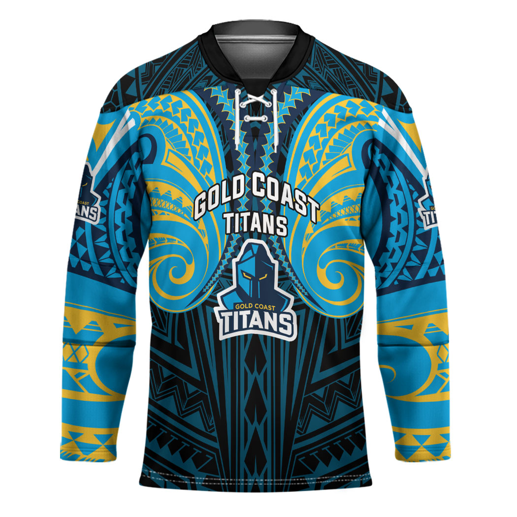 Custom Gold Coast Titans Hockey Jersey Titan Warrior Polynesia Islander Rugby Mascot