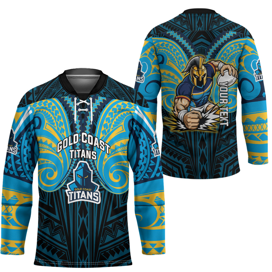 Custom Gold Coast Titans Hockey Jersey Titan Warrior Polynesia Islander Rugby Mascot