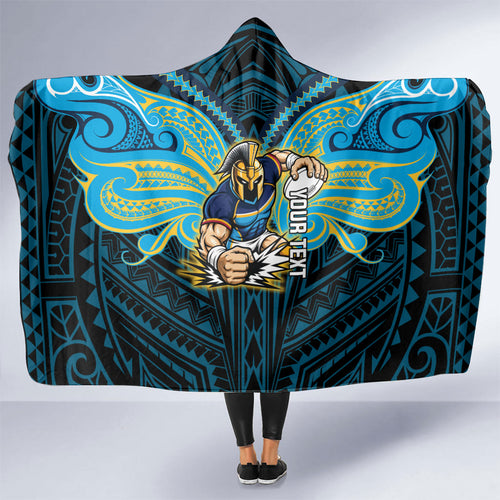Custom Gold Coast Titans Hooded Blanket Titan Warrior Polynesia Islander Rugby Mascot