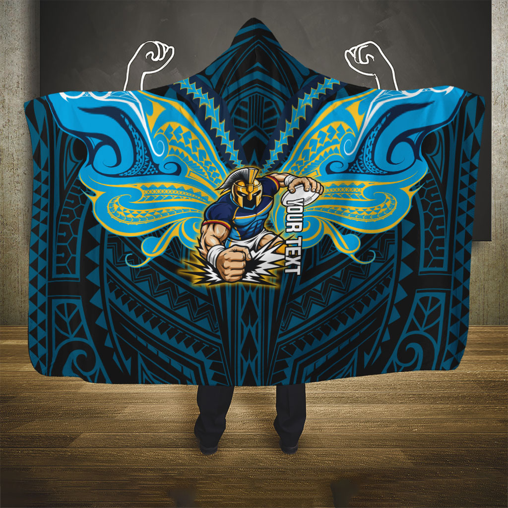 Custom Gold Coast Titans Hooded Blanket Titan Warrior Polynesia Islander Rugby Mascot