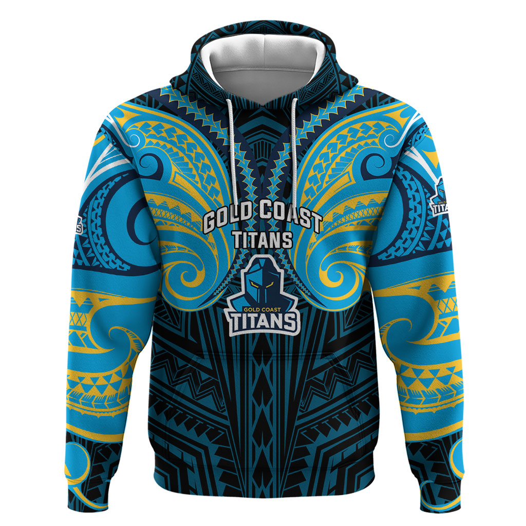Custom Gold Coast Titans Hoodie Titan Warrior Polynesia Islander Rugby Mascot