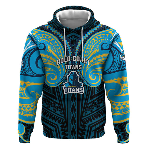 Custom Gold Coast Titans Hoodie Titan Warrior Polynesia Islander Rugby Mascot