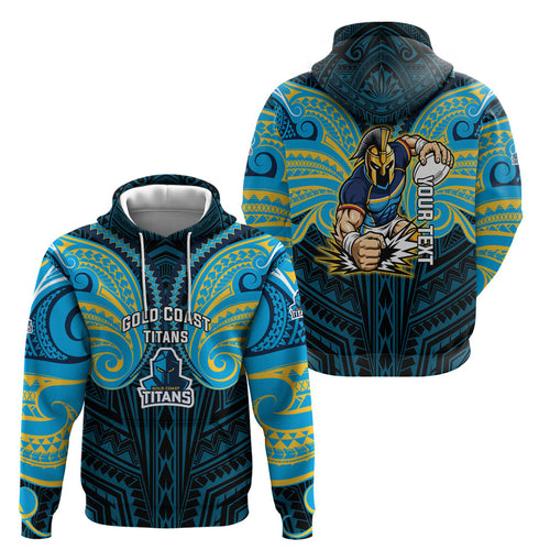 Custom Gold Coast Titans Hoodie Titan Warrior Polynesia Islander Rugby Mascot