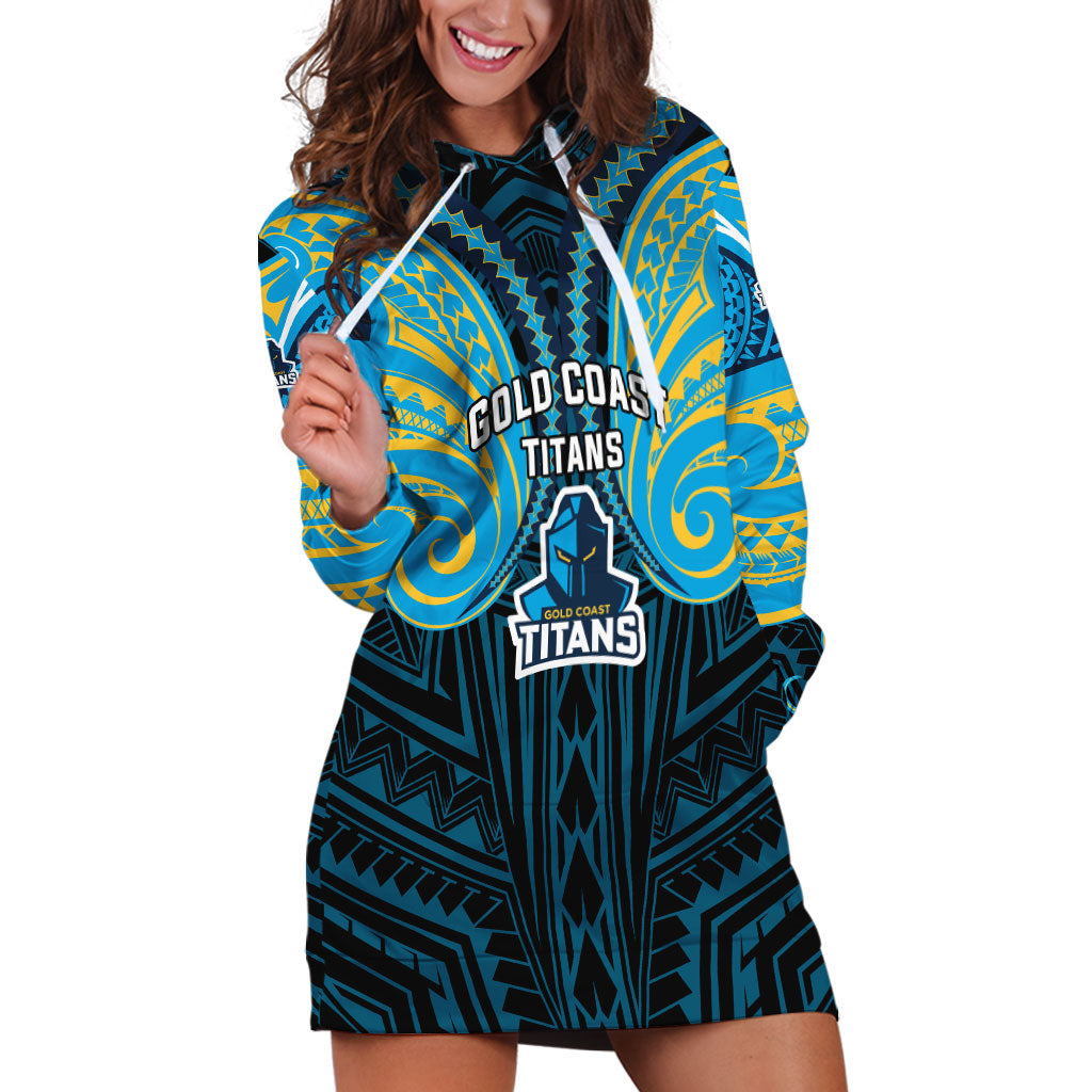 Custom Gold Coast Titans Hoodie Dress Titan Warrior Polynesia Islander Rugby Mascot