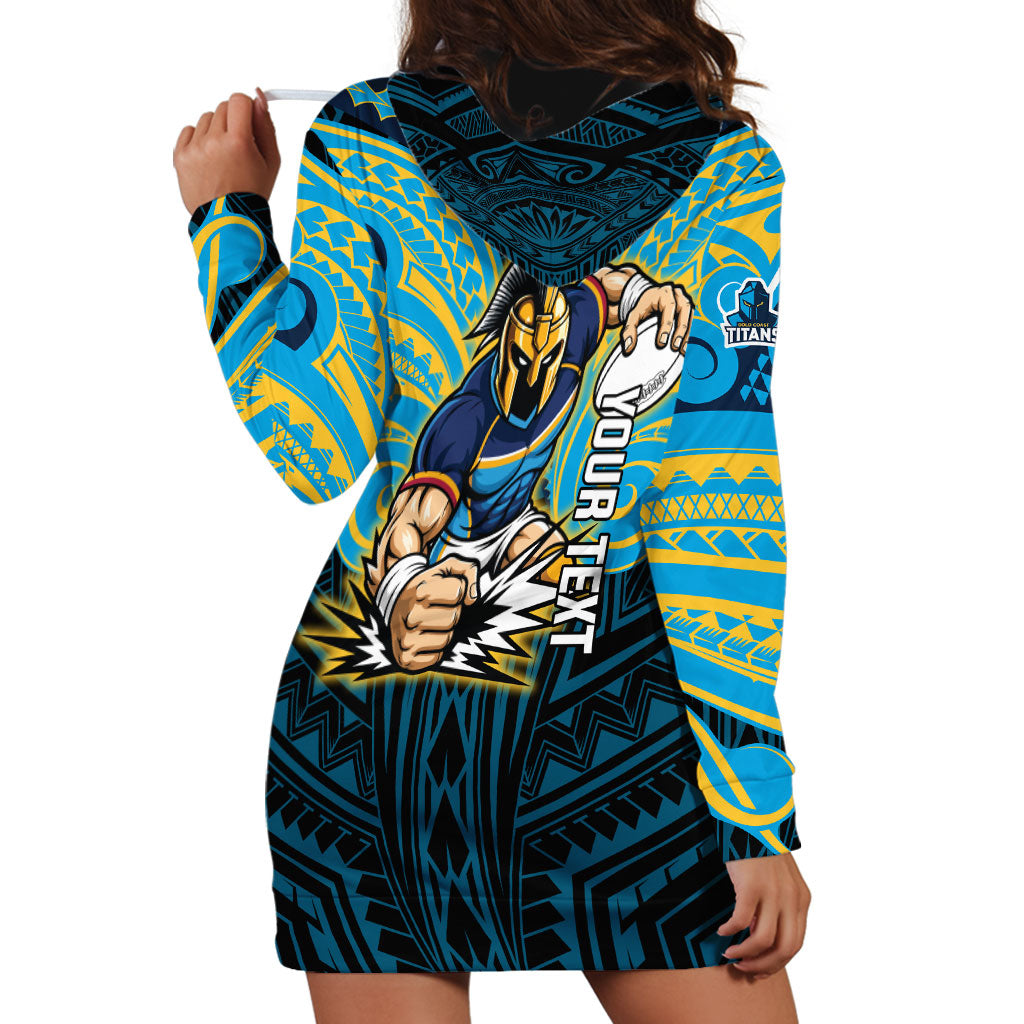 Custom Gold Coast Titans Hoodie Dress Titan Warrior Polynesia Islander Rugby Mascot