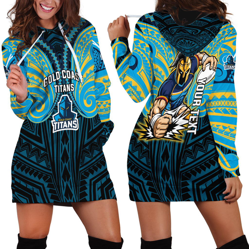Custom Gold Coast Titans Hoodie Dress Titan Warrior Polynesia Islander Rugby Mascot