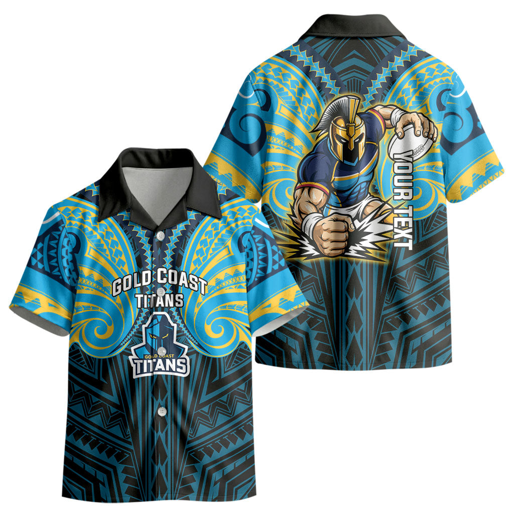 Custom Gold Coast Titans Kid Hawaiian Shirt Titan Warrior Polynesia Islander Rugby Mascot