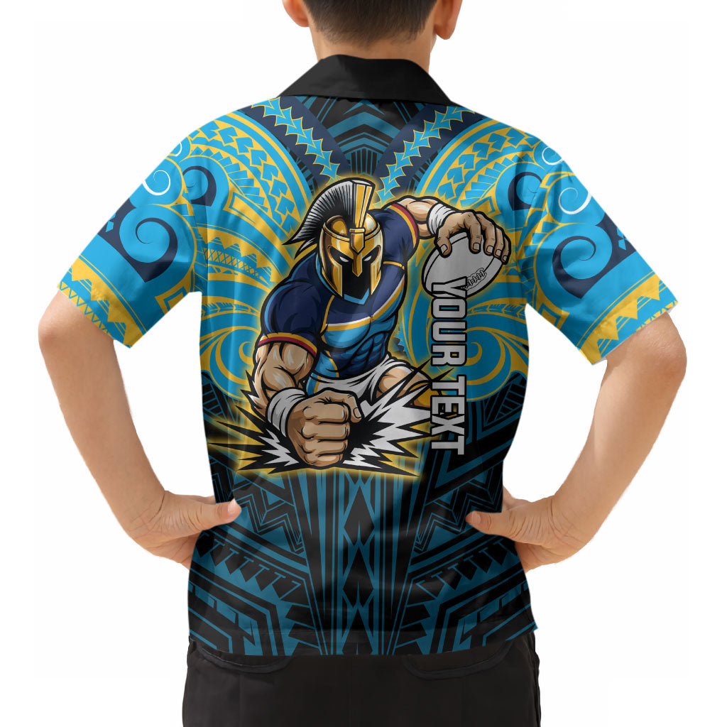 Custom Gold Coast Titans Kid Hawaiian Shirt Titan Warrior Polynesia Islander Rugby Mascot