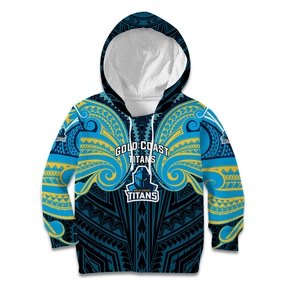 Custom Gold Coast Titans Kid Hoodie Titan Warrior Polynesia Islander Rugby Mascot
