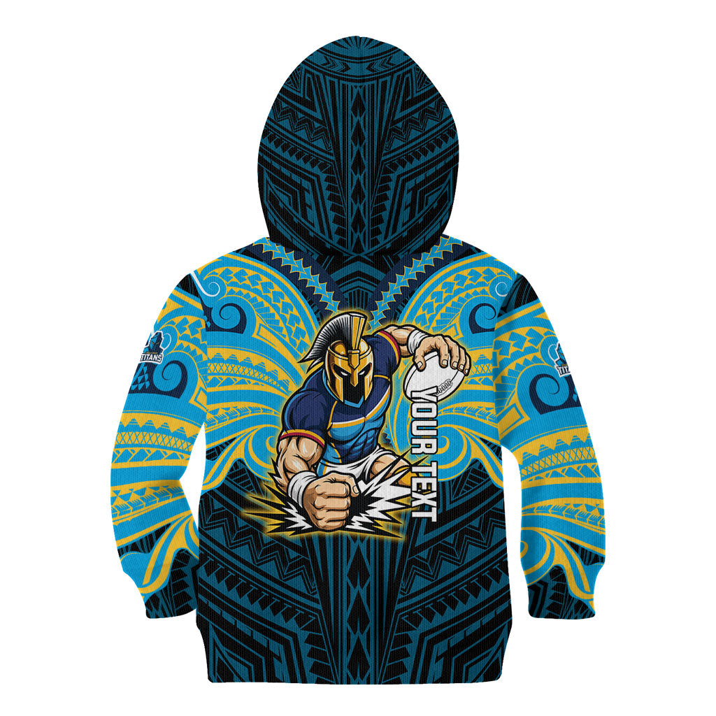 Custom Gold Coast Titans Kid Hoodie Titan Warrior Polynesia Islander Rugby Mascot