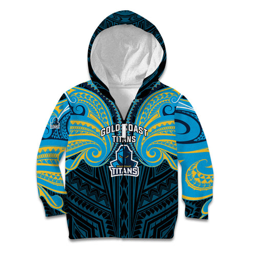 Custom Gold Coast Titans Kid Hoodie Titan Warrior Polynesia Islander Rugby Mascot