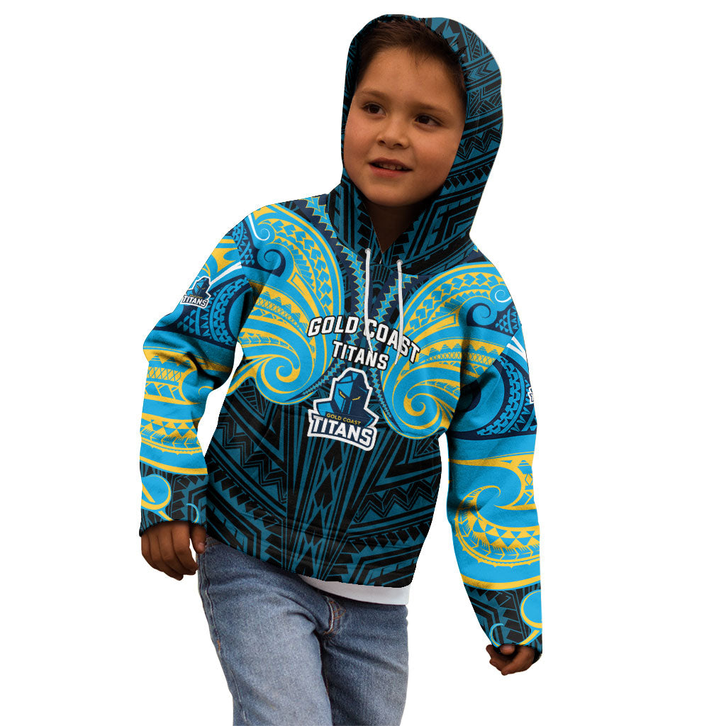 Custom Gold Coast Titans Kid Hoodie Titan Warrior Polynesia Islander Rugby Mascot