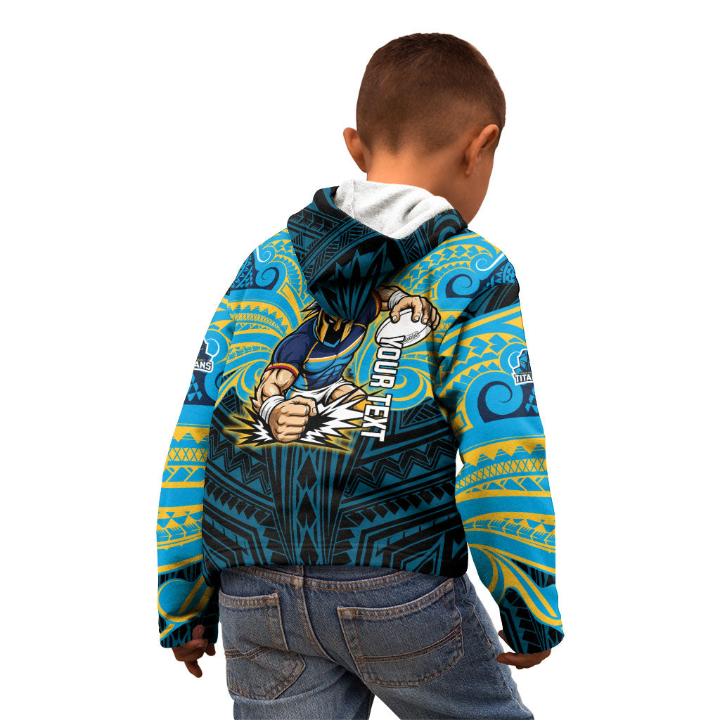 Custom Gold Coast Titans Kid Hoodie Titan Warrior Polynesia Islander Rugby Mascot