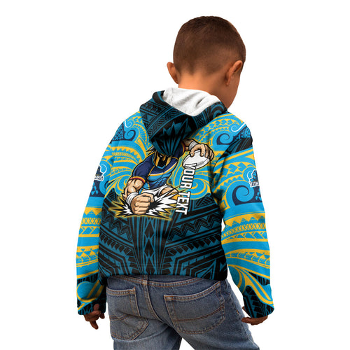 Custom Gold Coast Titans Kid Hoodie Titan Warrior Polynesia Islander Rugby Mascot