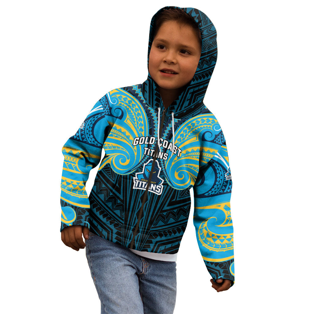 Custom Gold Coast Titans Kid Hoodie Titan Warrior Polynesia Islander Rugby Mascot
