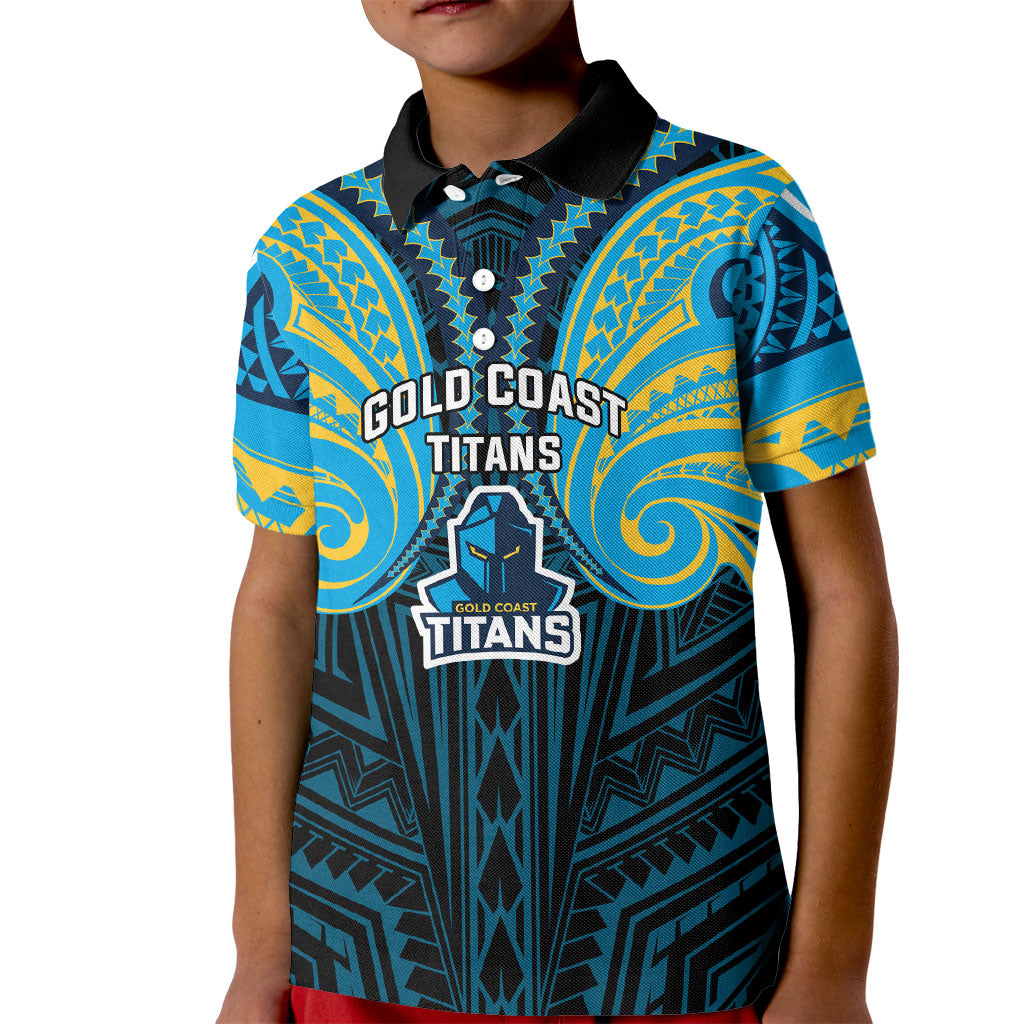 Custom Gold Coast Titans Kid Polo Shirt Titan Warrior Polynesia Islander Rugby Mascot